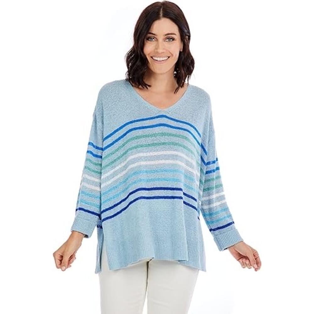 Mud Pie Women's Antoni Blue Striped Lightweight Tunic Sweater One Size New
